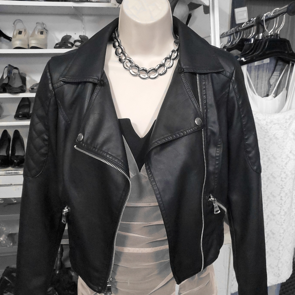 Candie's black faux leather moto jacket coat xs - Picture 12 of 14